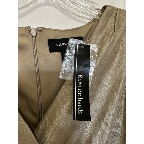 R&M Richards Womens Sleeveless Long Cascade Evening Dress Gold Sz 8 - Picture 5 of 9